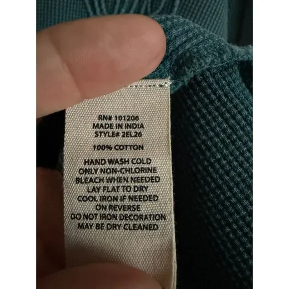 Soft Surroundings Teal Embroidered Waffle Knit Tunic Top Large Long Sleeve Boho - Picture 8 of 8